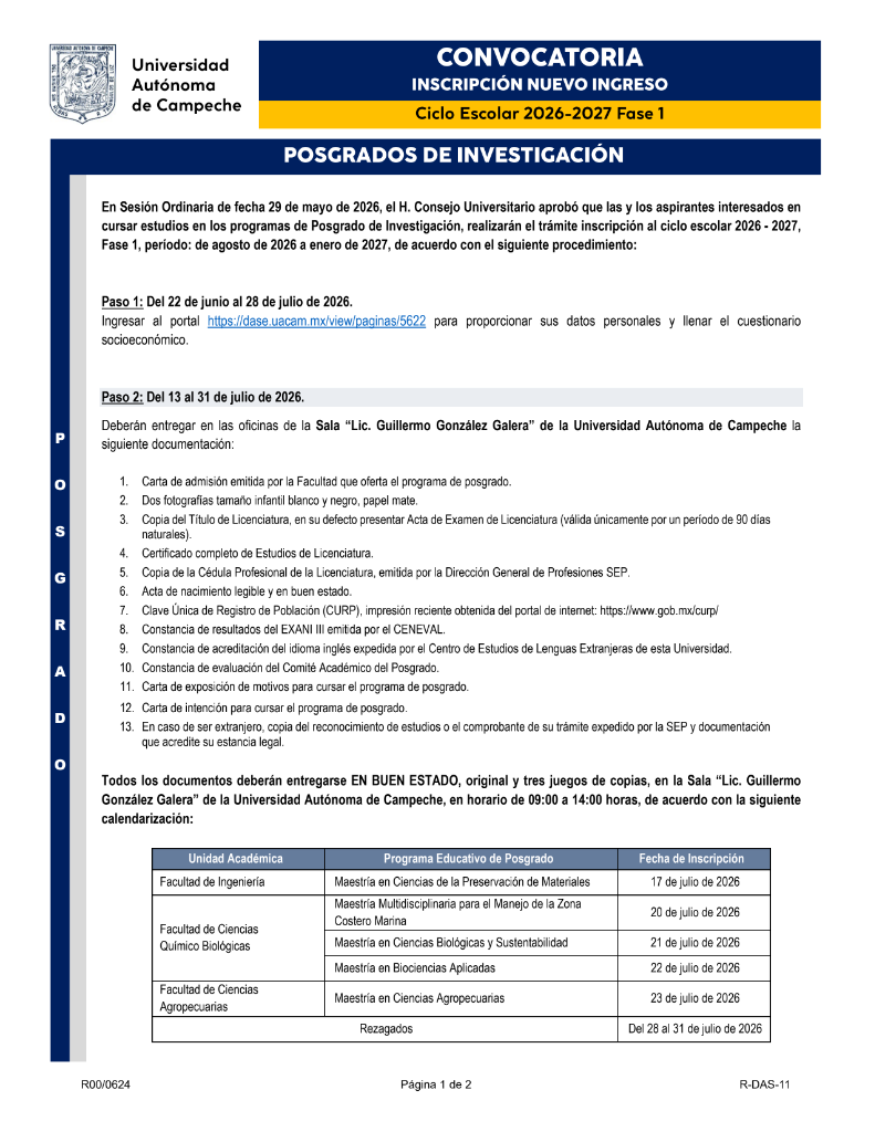 R-DAS-11 Convocatoria de Inscripción de Nuevo Ingreso Posgrados de Investigación 26-1_1